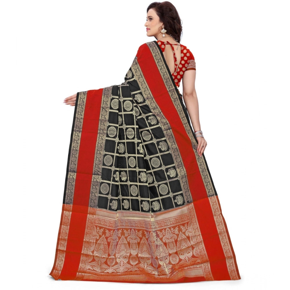 Seduva Women's Jacquard Woven Saree With Unstitched Blouse 5.5Mtr (Red-Black)