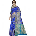 Seduva Women's Jacquard Woven Saree With Unstitched Blouse 5.5Mtr (Dark Blue)