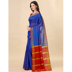 Seduva Women's Cotton Silk Checkered Saree With Unstitched Blouse 5.5Mtr (Blue)