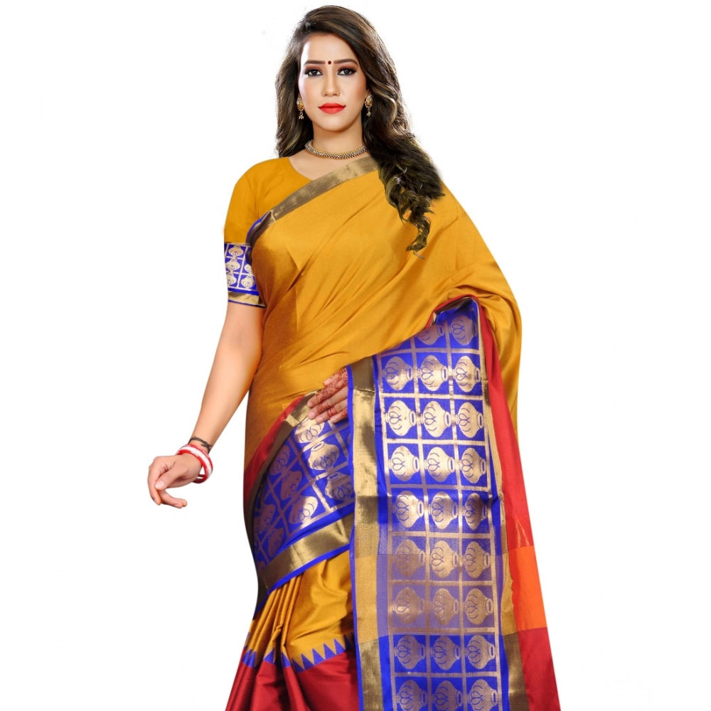 Seduva Women's Jacquard Woven Saree With Unstitched Blouse 5.5Mtr (Mustard)