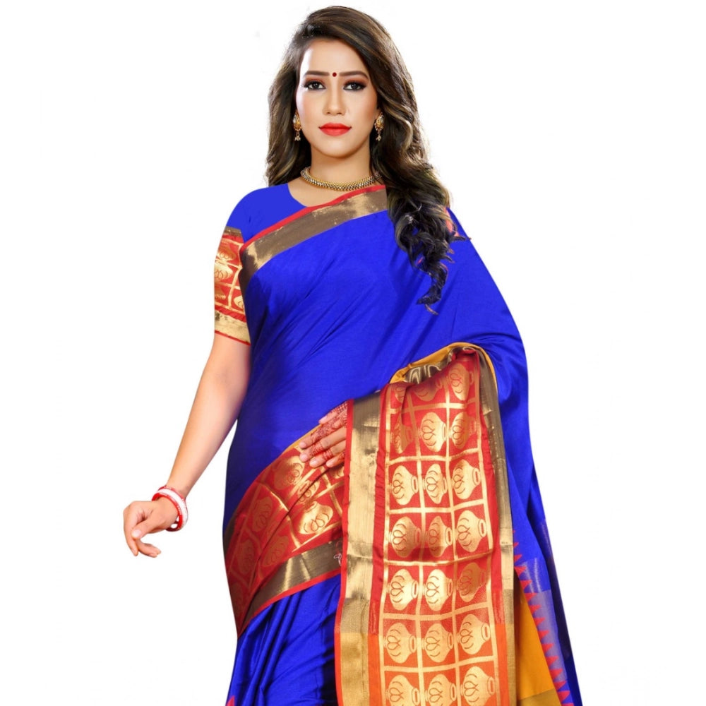 Seduva Women's Jacquard Woven Saree With Unstitched Blouse 5.5Mtr (Blue)