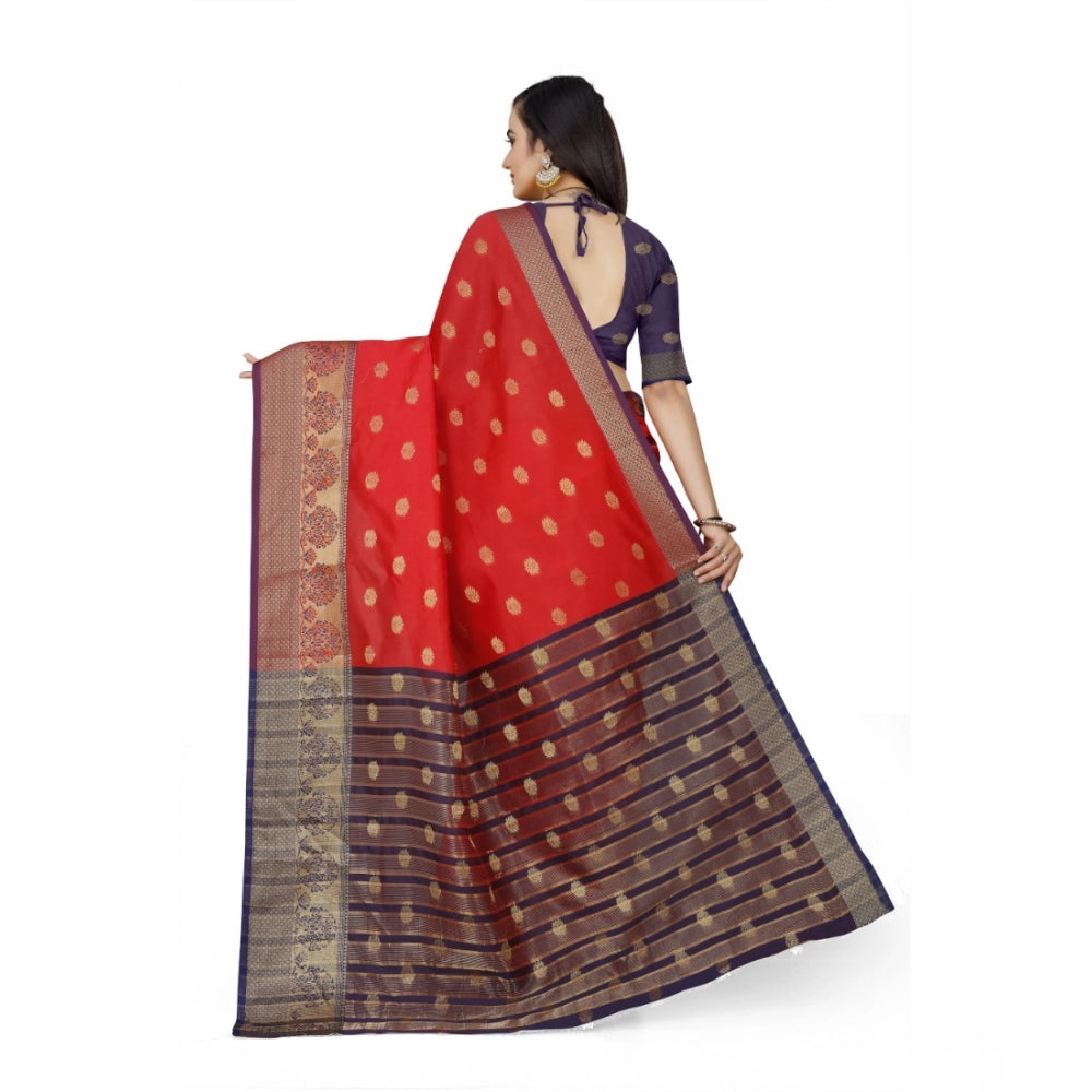 Seduva Women's Jacquard Woven Saree With Unstitched Blouse 5.5Mtr (Red)