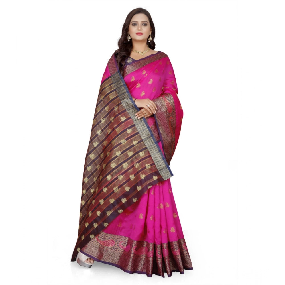Seduva Women's Jacquard Woven Saree With Unstitched Blouse 5.5Mtr (Pink)