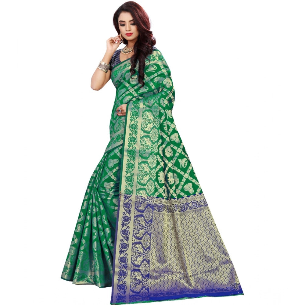 Seduva Women's Jacquard Woven Saree With Unstitched Blouse 5.5Mtr (Green)