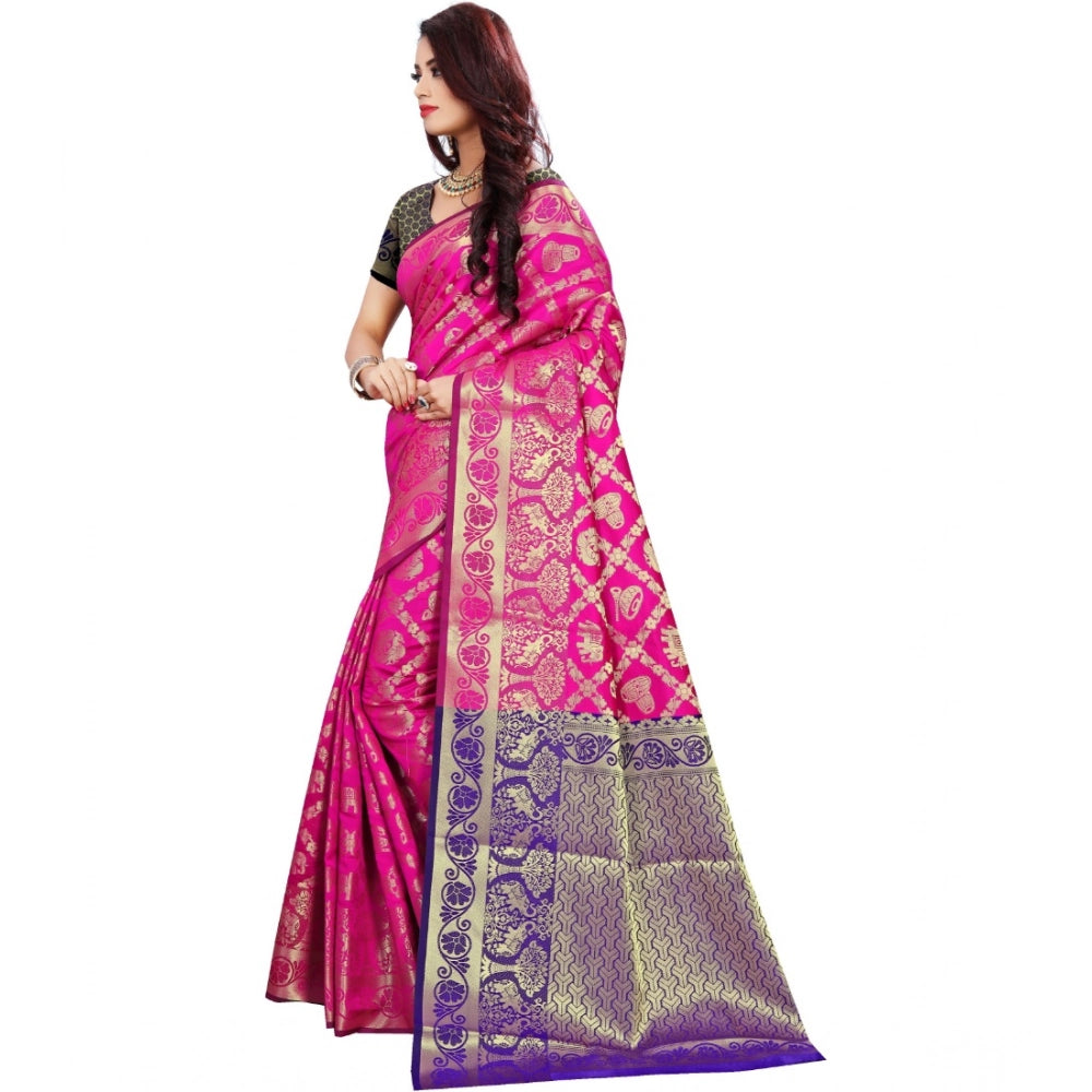Seduva Women's Jacquard Woven Saree With Unstitched Blouse 5.5Mtr (Pink)