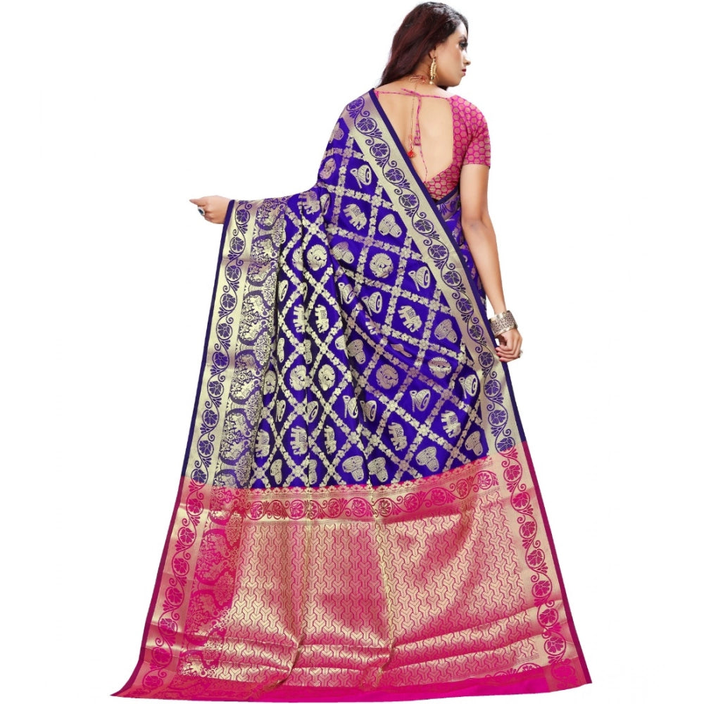Seduva Women's Jacquard Woven Saree With Unstitched Blouse 5.5Mtr (Blue)