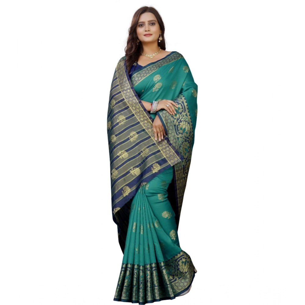 Seduva Women's Silk Blend Woven Saree With Unstitched Blouse 5.5Mtr (Dark Blue-Green)