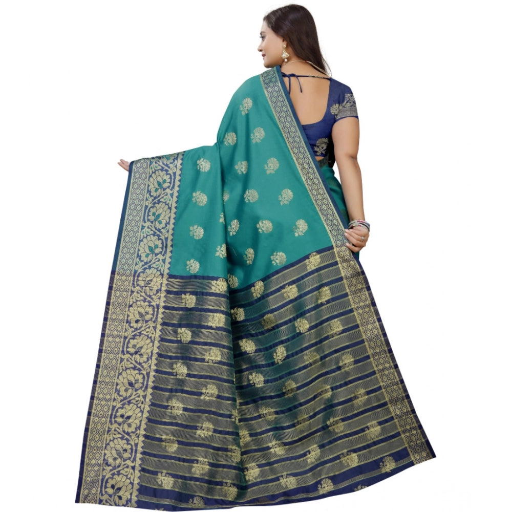 Seduva Women's Silk Blend Woven Saree With Unstitched Blouse 5.5Mtr (Dark Blue-Green)