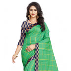 Seduva Women's Cotton Silk Checkered Saree With Unstitched Blouse 5.5Mtr (Green)