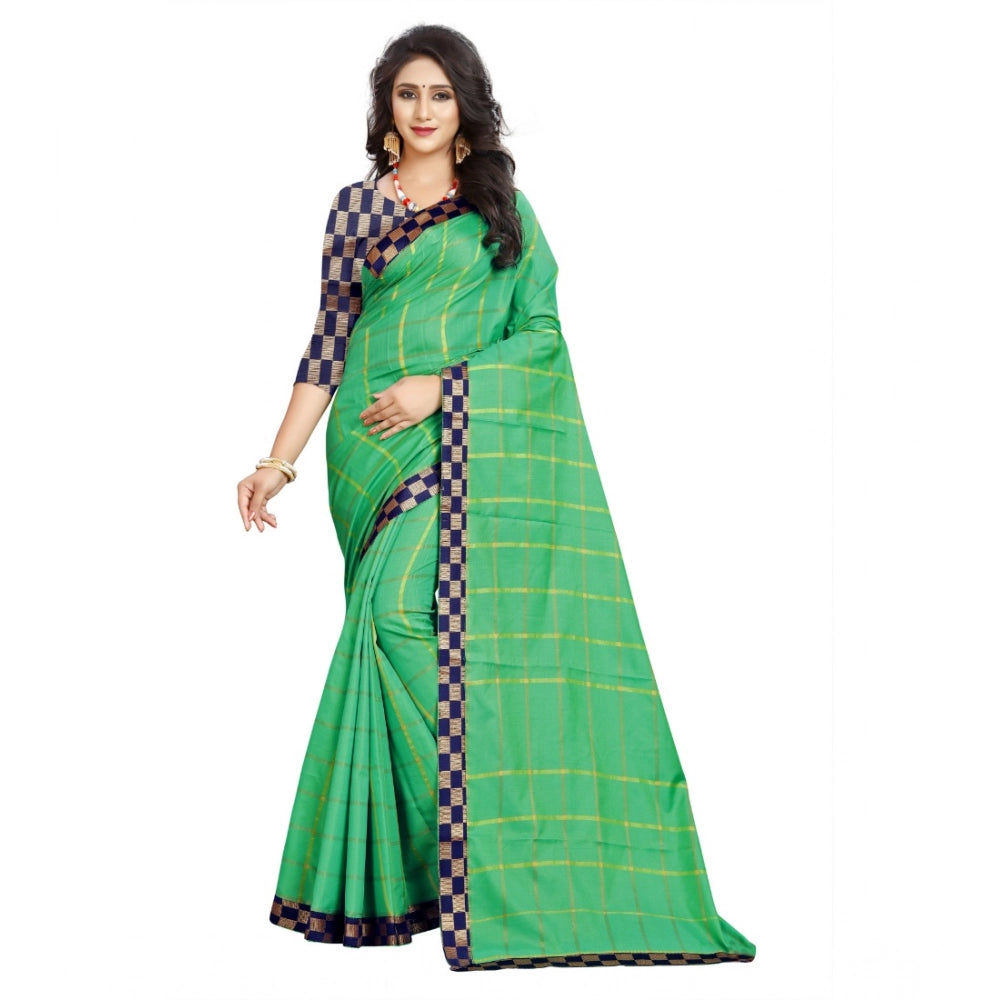 Seduva Women's Cotton Silk Checkered Saree With Unstitched Blouse 5.5Mtr (Green)