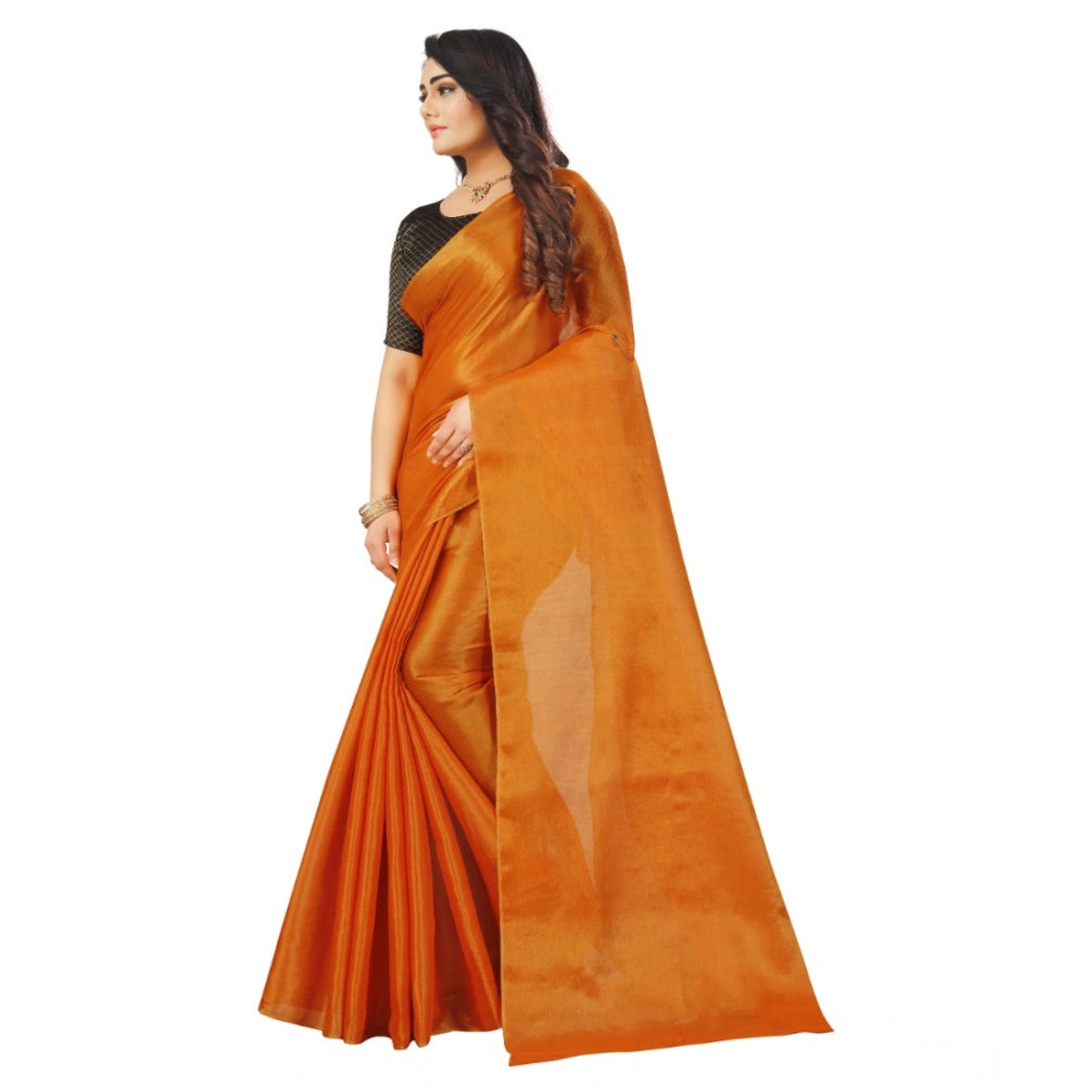 Seduva Women's Cotton Silk Self Design Saree With Unstitched Blouse 5.5Mtr (Orange)
