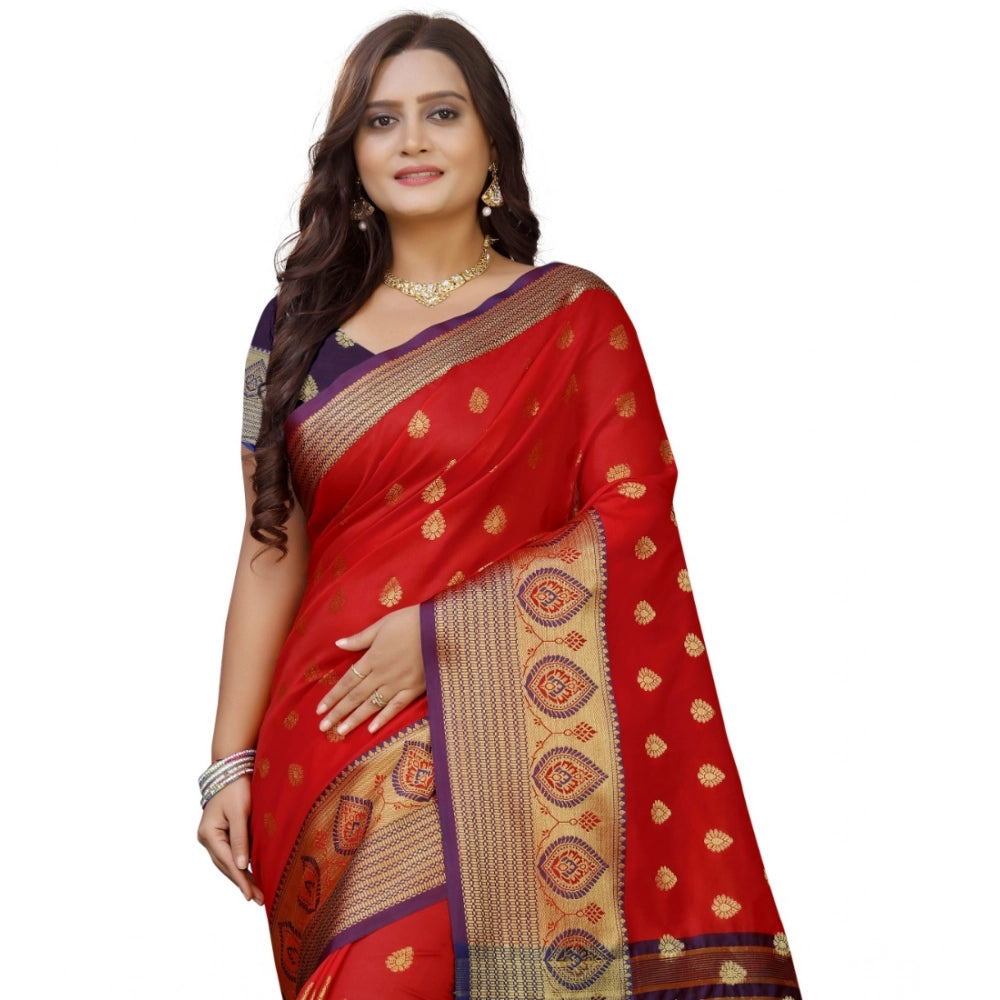 Seduva Women's Silk Blend Woven Saree With Unstitched Blouse 5.5Mtr (Purple-Red)