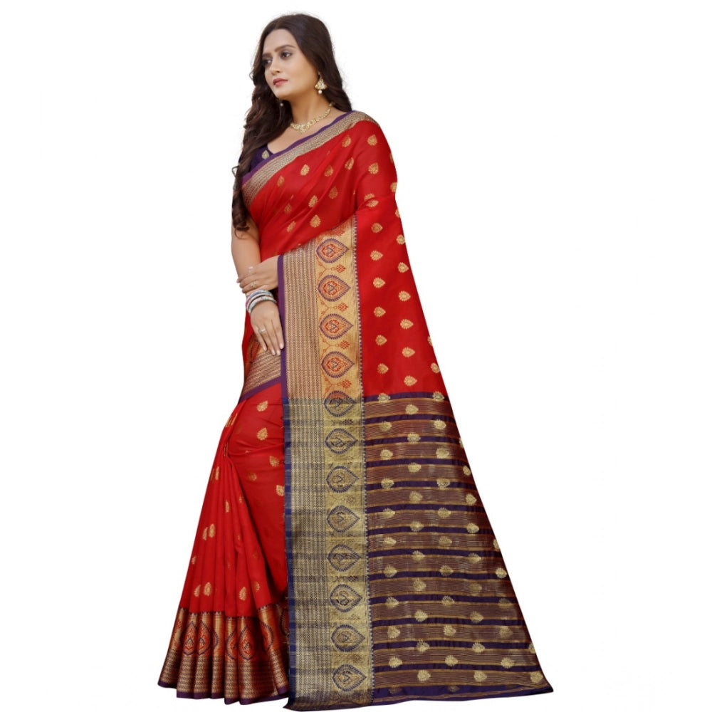 Seduva Women's Silk Blend Woven Saree With Unstitched Blouse 5.5Mtr (Purple-Red)