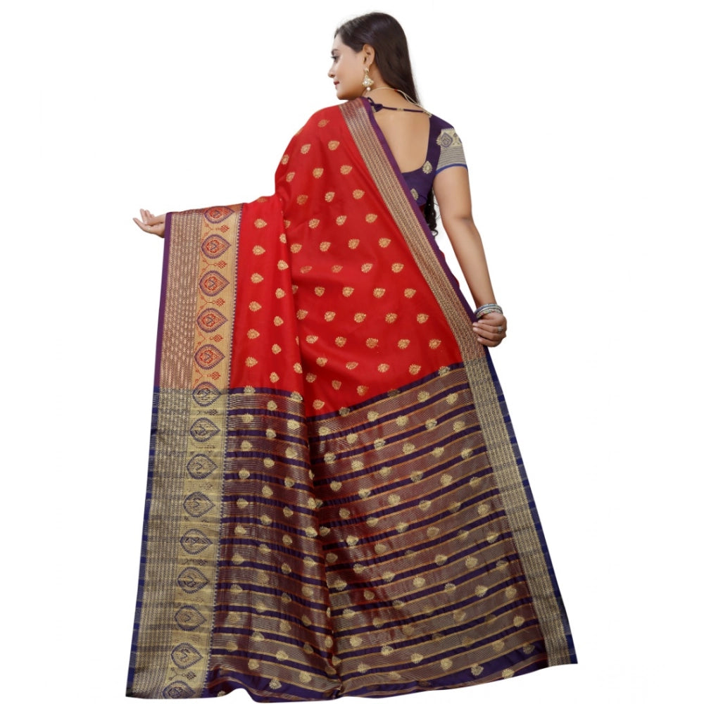Seduva Women's Silk Blend Woven Saree With Unstitched Blouse 5.5Mtr (Purple-Red)