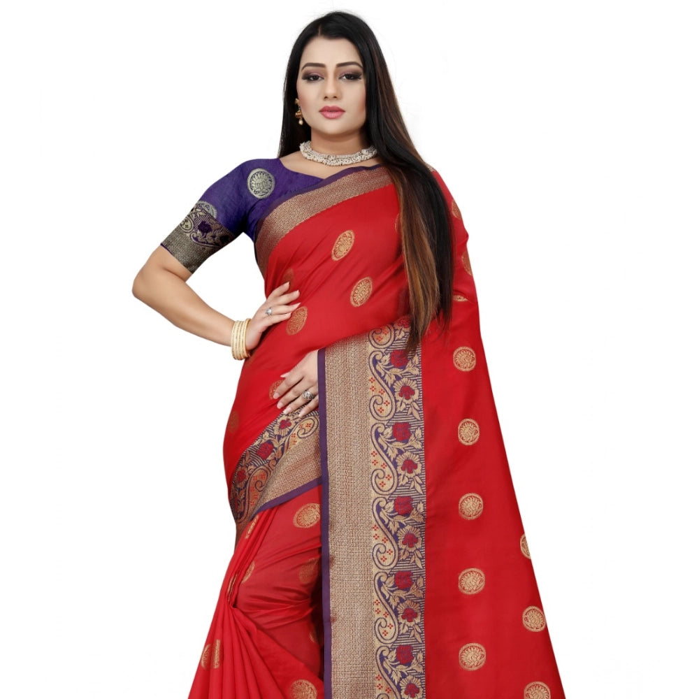 Seduva Women's Silk Blend Woven Saree With Unstitched Blouse 5.5Mtr (Red-Blue)