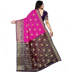 Seduva Women's Silk Blend Woven Saree With Unstitched Blouse 5.5Mtr (Blue-Pink)