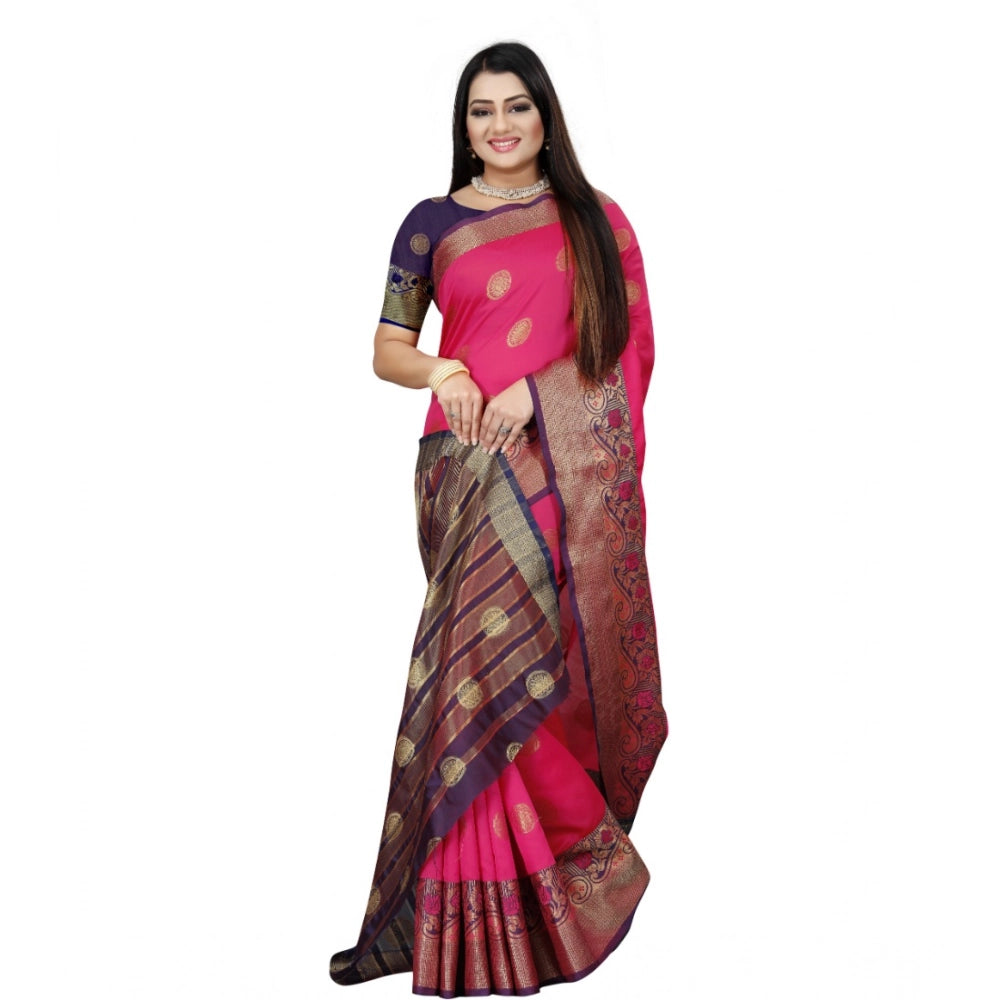 Seduva Women's Silk Blend Woven Saree With Unstitched Blouse 5.5Mtr (Blue-Pink)