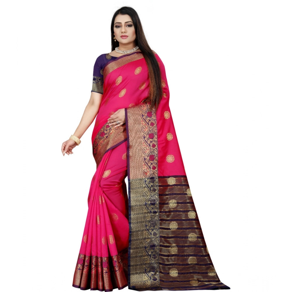 Seduva Women's Silk Blend Woven Saree With Unstitched Blouse 5.5Mtr (Blue-Pink)