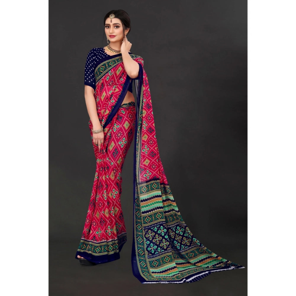 Seduva Women's Georgette Floral Print Saree With Unstitched Blouse 5.5Mtr (Pink)