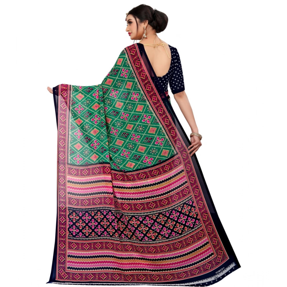 Seduva Women's Georgette Floral Print Saree With Unstitched Blouse 5.5Mtr (Green)