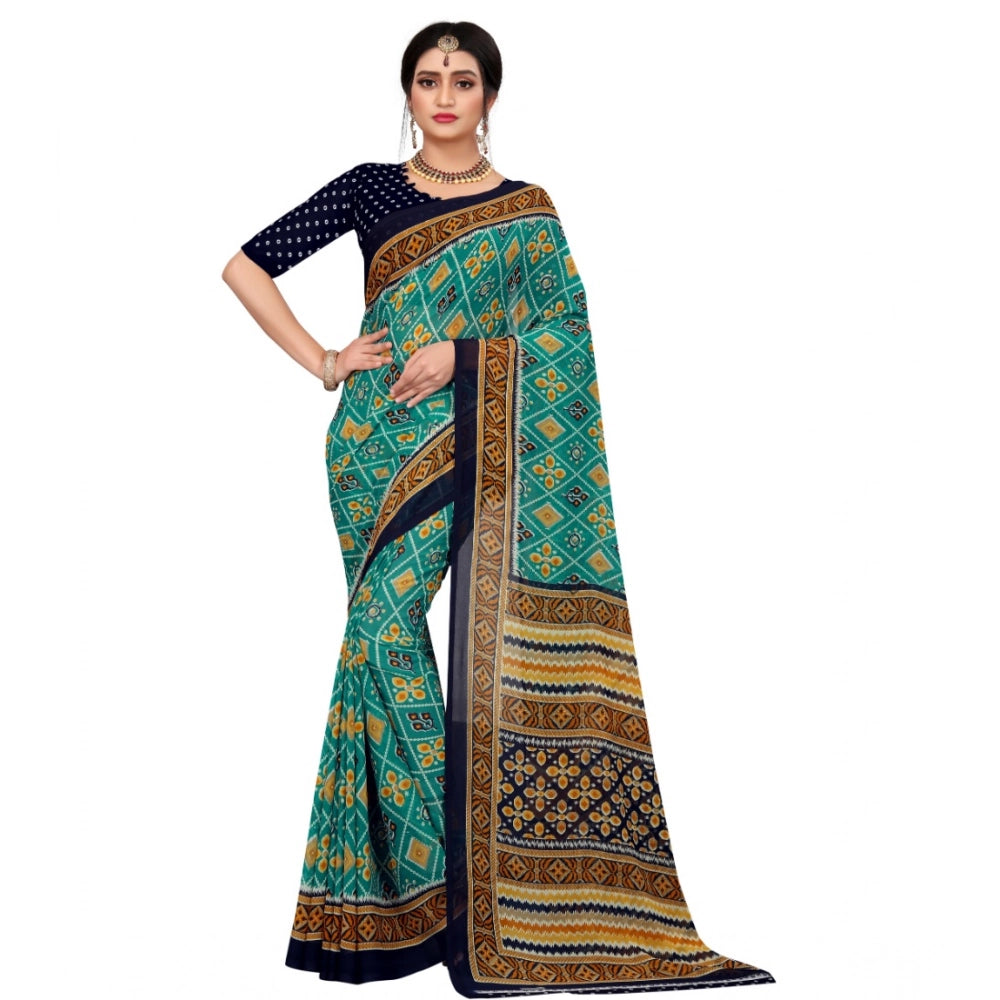 Seduva Women's Georgette Floral Print Saree With Unstitched Blouse 5.5Mtr (Dark Green)