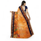 Seduva Women's Georgette Floral Print Saree With Unstitched Blouse 5.5Mtr (Blue-Orange)