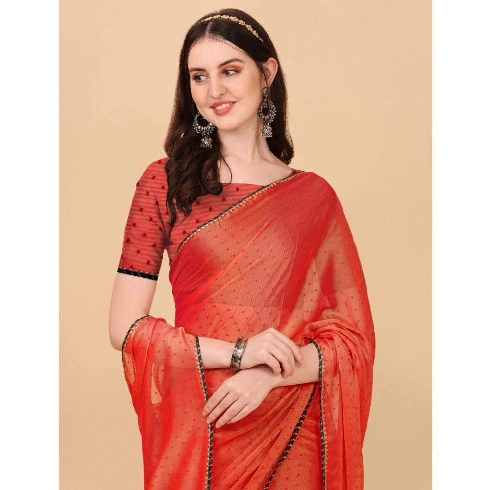Seduva Women's Silk Blend Embellished Saree With Unstitched Blouse 5.5Mtr (Red)
