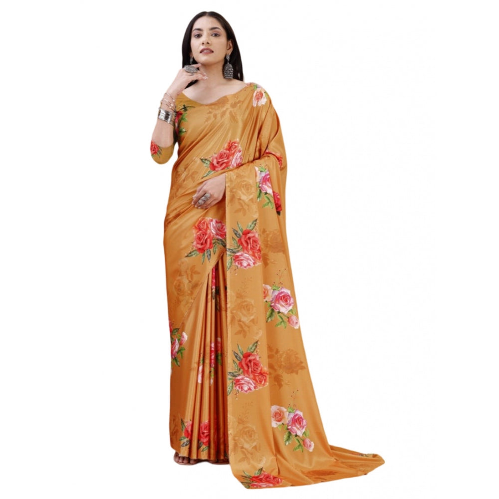 Seduva Women's Crepe Digital Print Saree With Unstitched Blouse 5.5Mtr (Mustard)