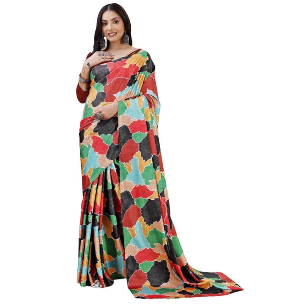 Seduva Women's Crepe Digital Print Saree With Unstitched Blouse 5.5Mtr (Red)