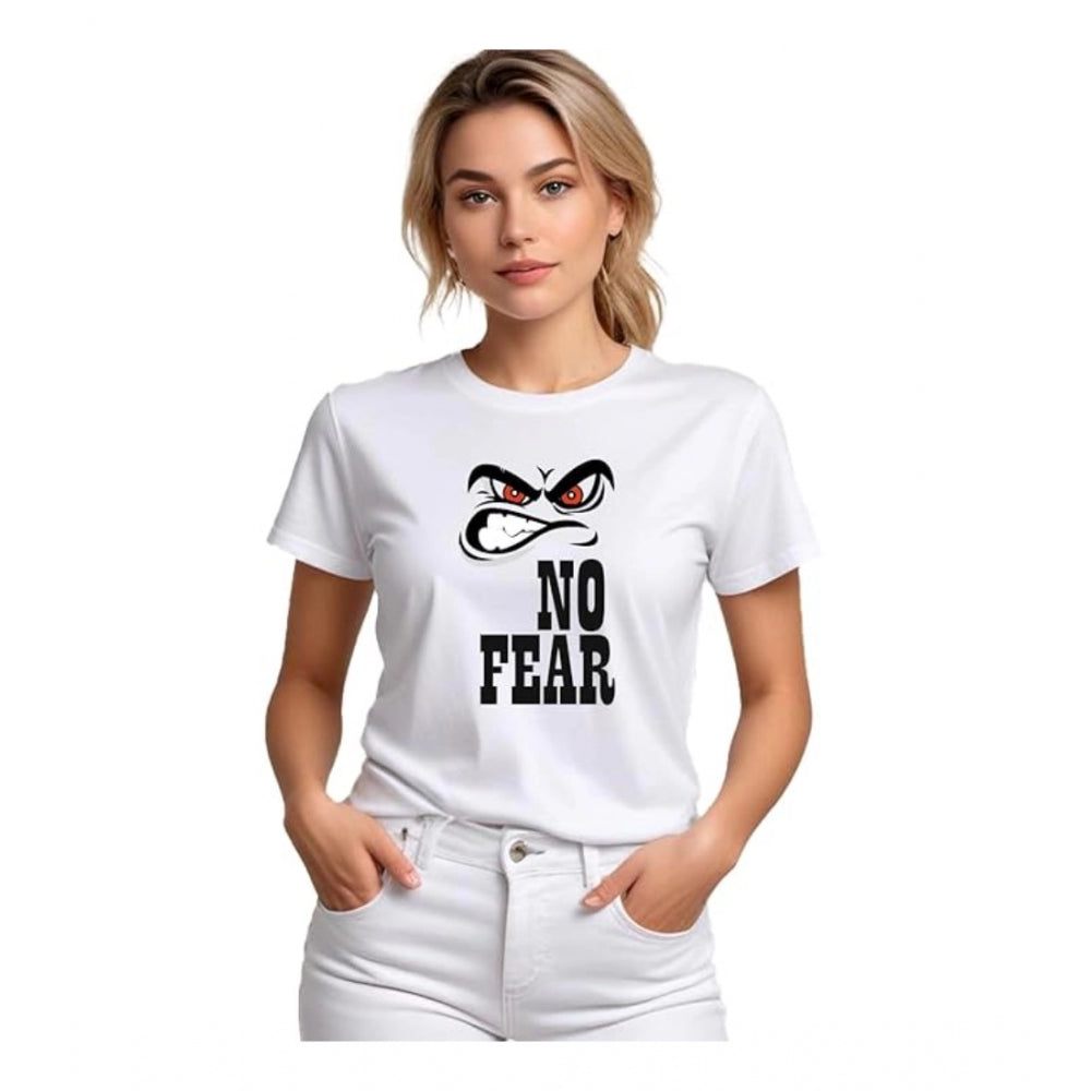 Seduva Women's Polyester Solid Printed Round Neck Half Sleeve T-shirt (White)