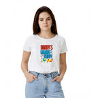 Seduva Women's Polyester Solid Printed Round Neck Half Sleeve T-shirt (White)