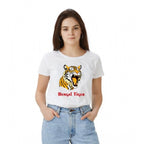 Seduva Women's Polyester Solid Printed Round Neck Half Sleeve T-shirt (White)