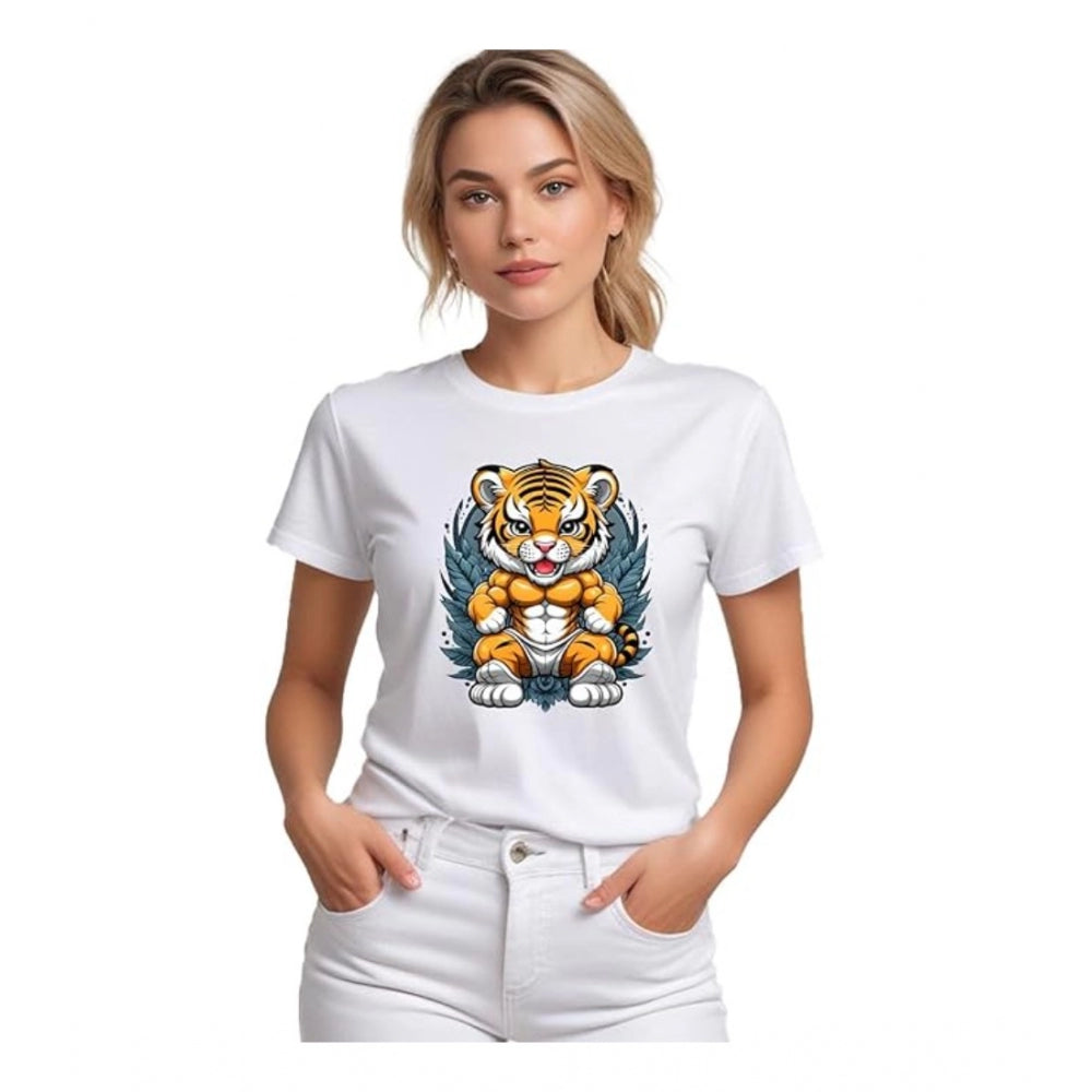 Seduva Women's Polyester Solid Printed Round Neck Half Sleeve T-shirt (White)