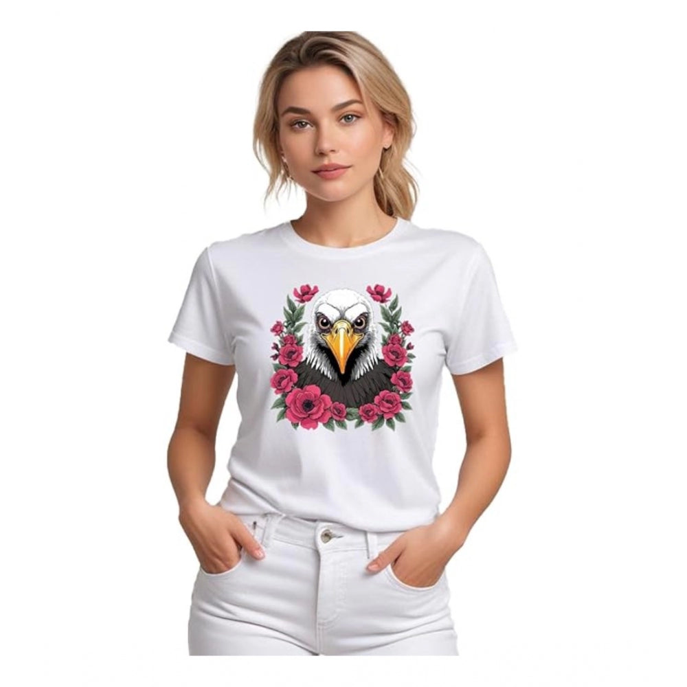 Seduva Women's Polyester Solid Printed Round Neck Half Sleeve T-shirt (White)