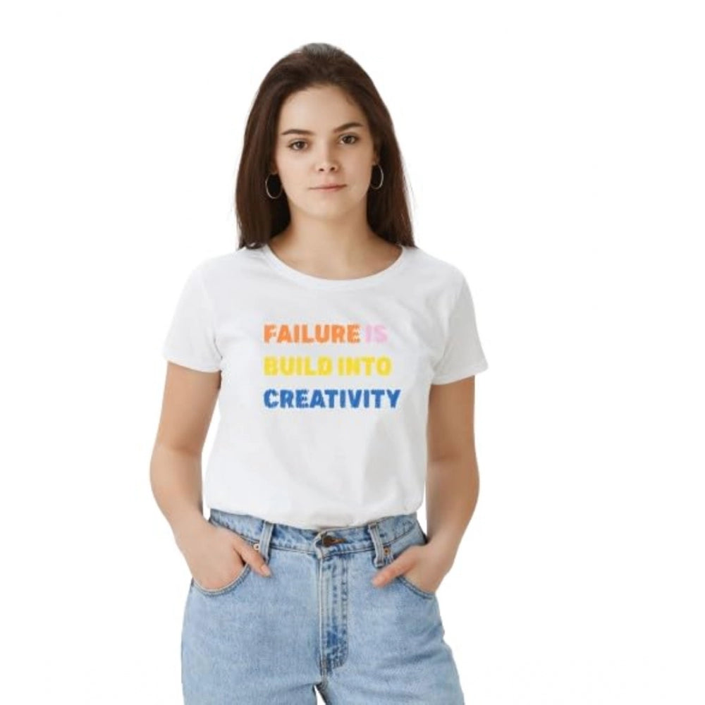 Seduva Women's Polyester Solid Printed Round Neck Half Sleeve T-shirt (White)