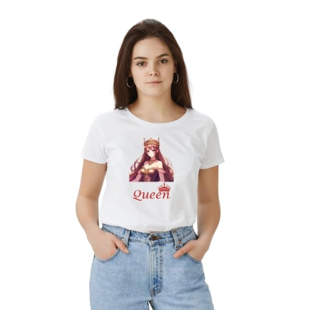 Seduva Women's Polyester Solid Printed Round Neck Half Sleeve T-shirt (White)