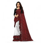 Seduva Women's Silk With Mirror Lace Solid Saree With Unstitched Blouse (Red, 5-5 Mtrs)