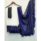 Seduva Women's Silk With Mirror Lace Solid Saree With Unstitched Blouse (Blue, 5-5 Mtrs)
