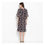 Seduva Women's Polyester Floral Short Sleeve Knee-Length Dress (Black - Multicolor)