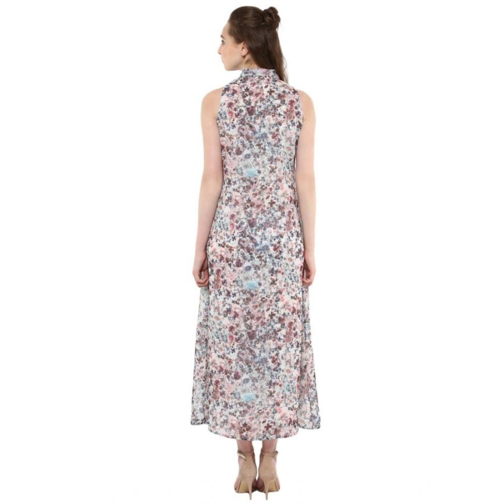 Seduva Women's Polyester Chiffon Printed Sleeveless Dress (Multicolor)