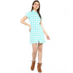 Seduva Women's Rayon Checkered Short Sleeve Above Knee Dress (SkuBlue - White)