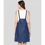 Seduva Women's Denim Solid Shoulder Straps Above Knee Dress (Blue)