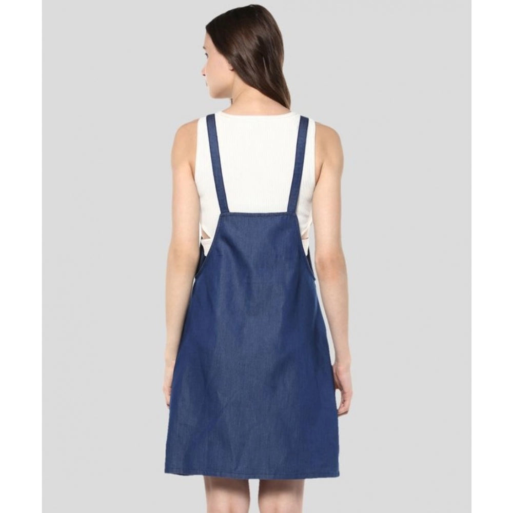 Seduva Women's Denim Solid Shoulder Straps Above Knee Dress (Blue)