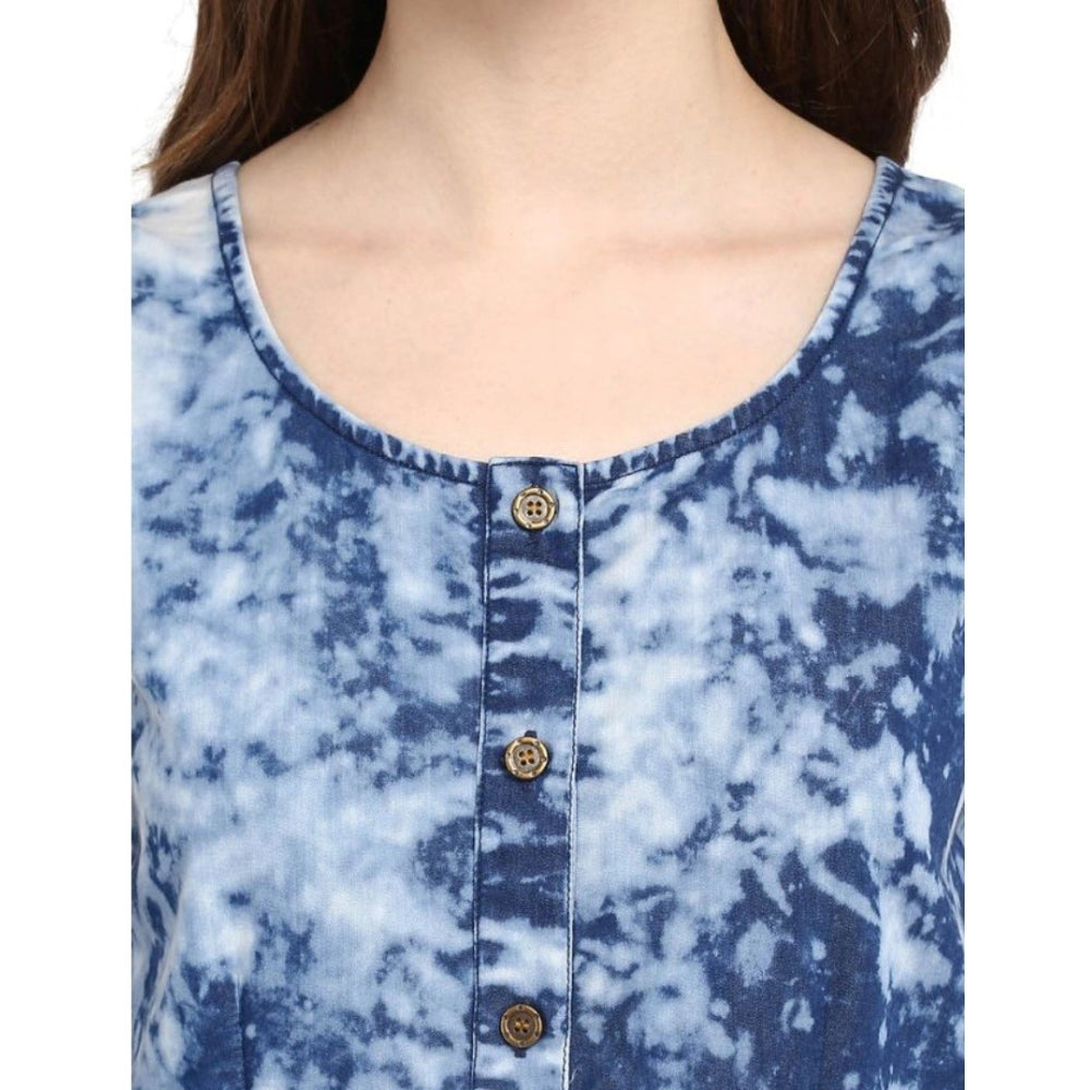 Seduva Women's Denim Tie &amp; Dye Sleeveless Above Knee Dress (Blue)