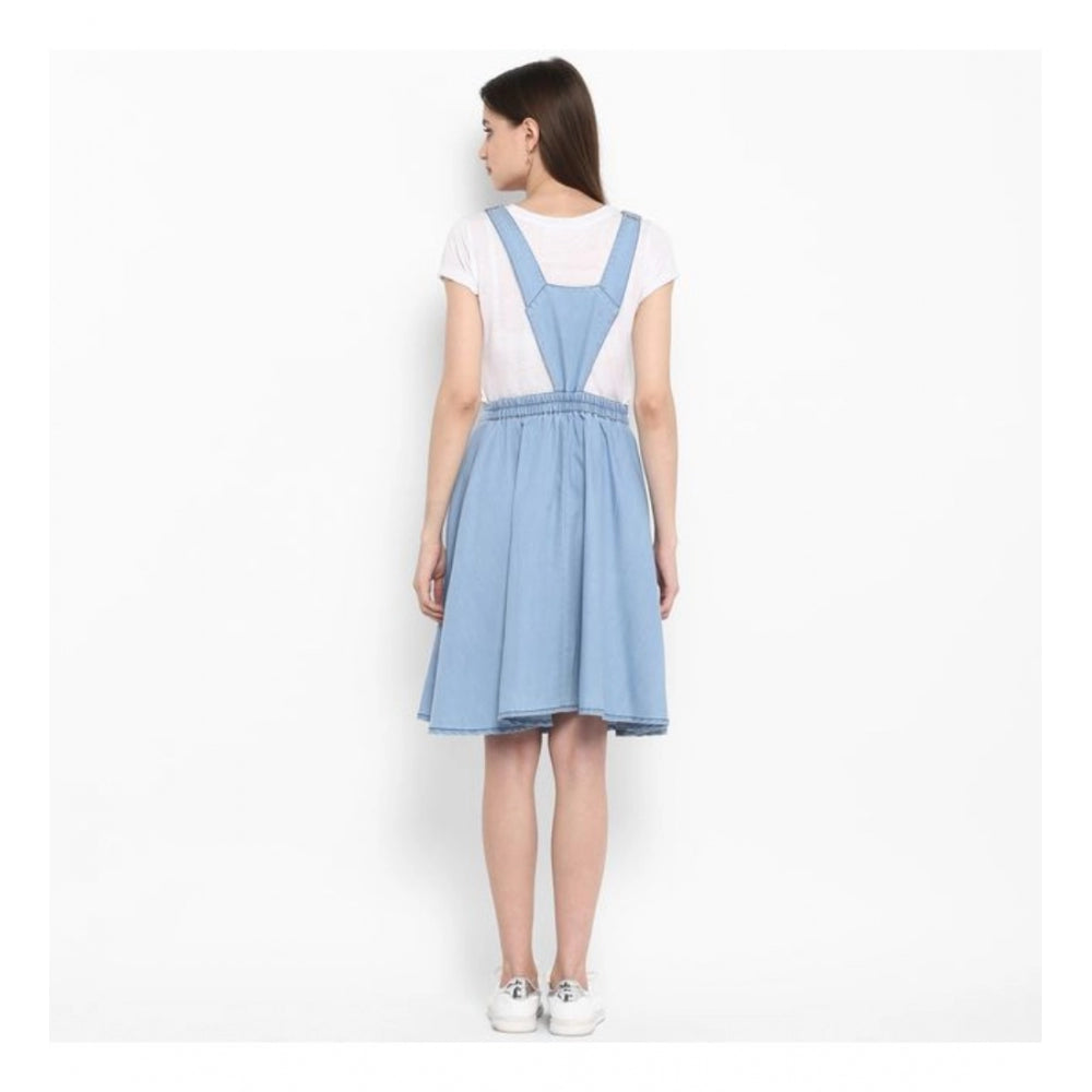 Seduva Women's Denim Solid Sleeveless Above Knee Dress (Blue)