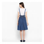Seduva Women's Denim Solid Shoulder Straps Below Knee Dress (Blue)