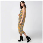 Seduva Women's Polyester Chain Print Sleeveless Below Knee Dress (Yellow - Black)