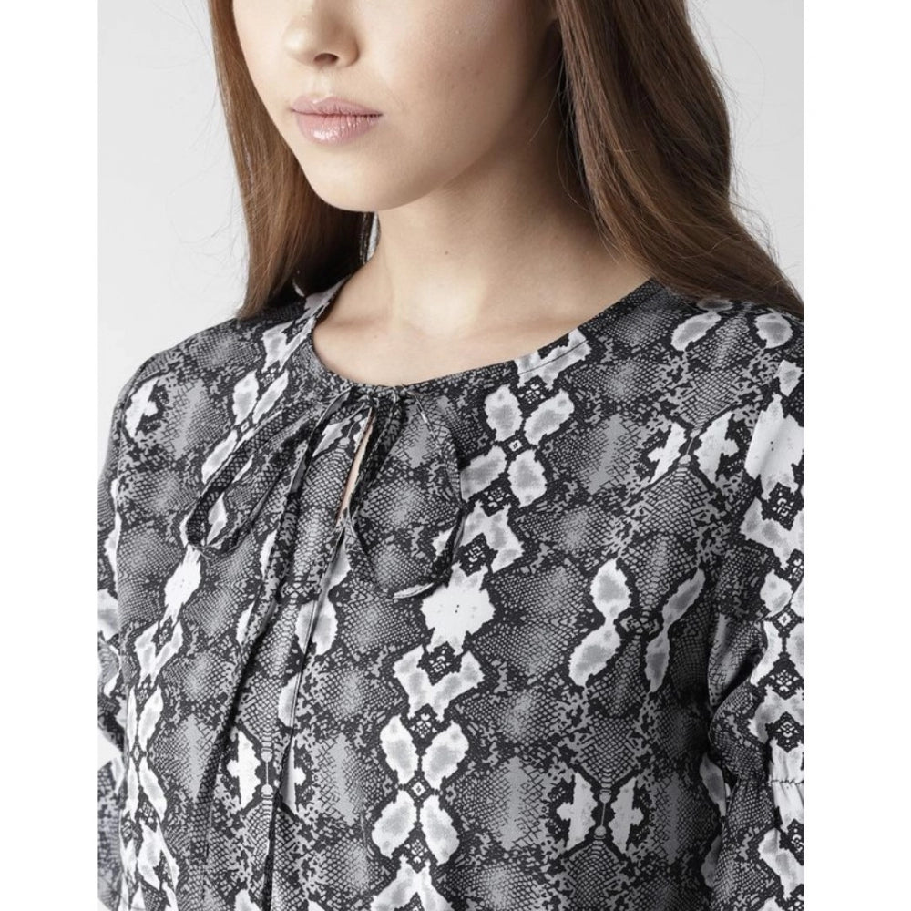 Seduva Women's Polyester Animal Print Short Sleeve Knee-Length Dress (Black - White)