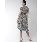 Seduva Women's Polyester Animal Print Short Sleeve Knee-Length Dress (Black - White)