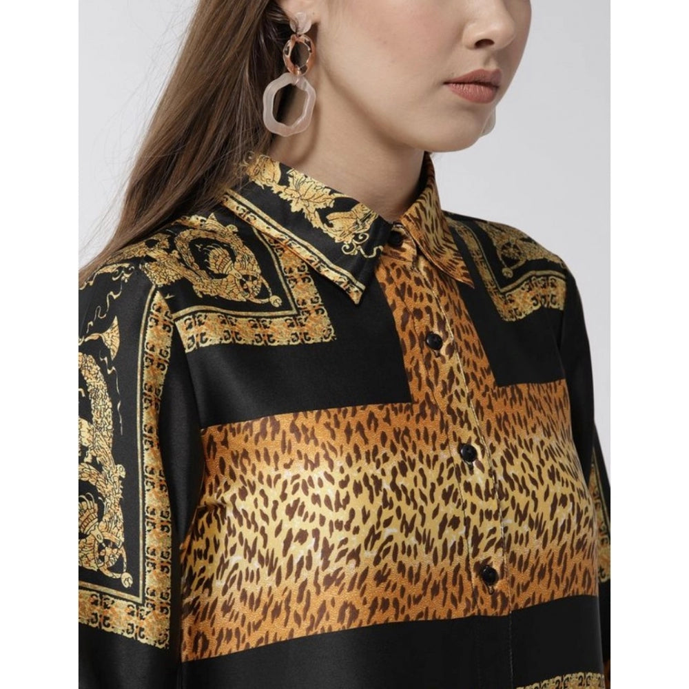 Seduva Women's Satin Animal Print 3-4th Sleeves Above Knee Dress (White - Orange)